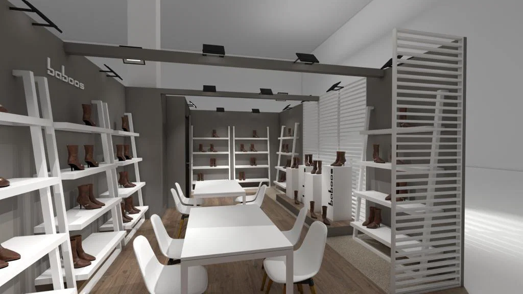 Render 3D stand modulare — visualizzazione 3D allestimento fiera